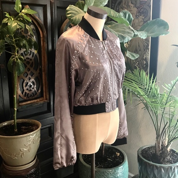 Layla ASOS studded metallic satin bomber jacket - Picture 5 of 8